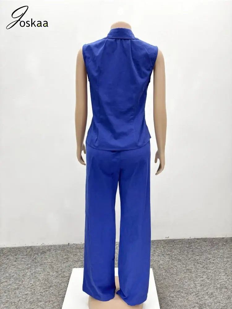Women's Flare Wide Leg Causal Two Piece Set Blue – Detail View