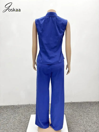 Women's Flare Wide Leg Causal Two Piece Set Blue – Detail View