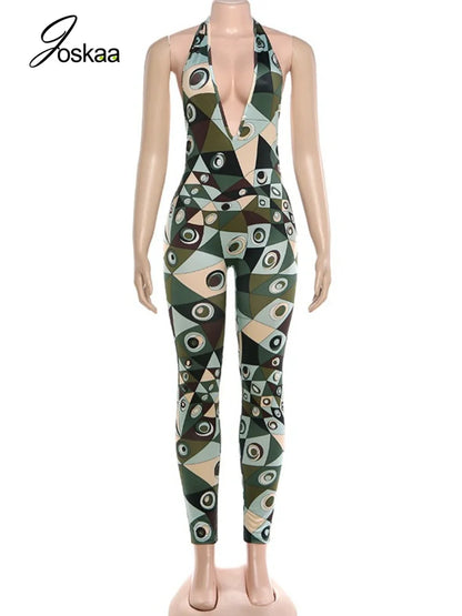 Women's Backless Halter Sleeveless Romper Dark Green – Back View
