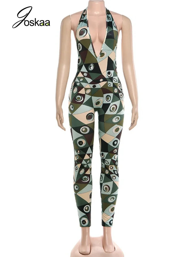Women's Backless Halter Sleeveless Romper Dark Green – Back View