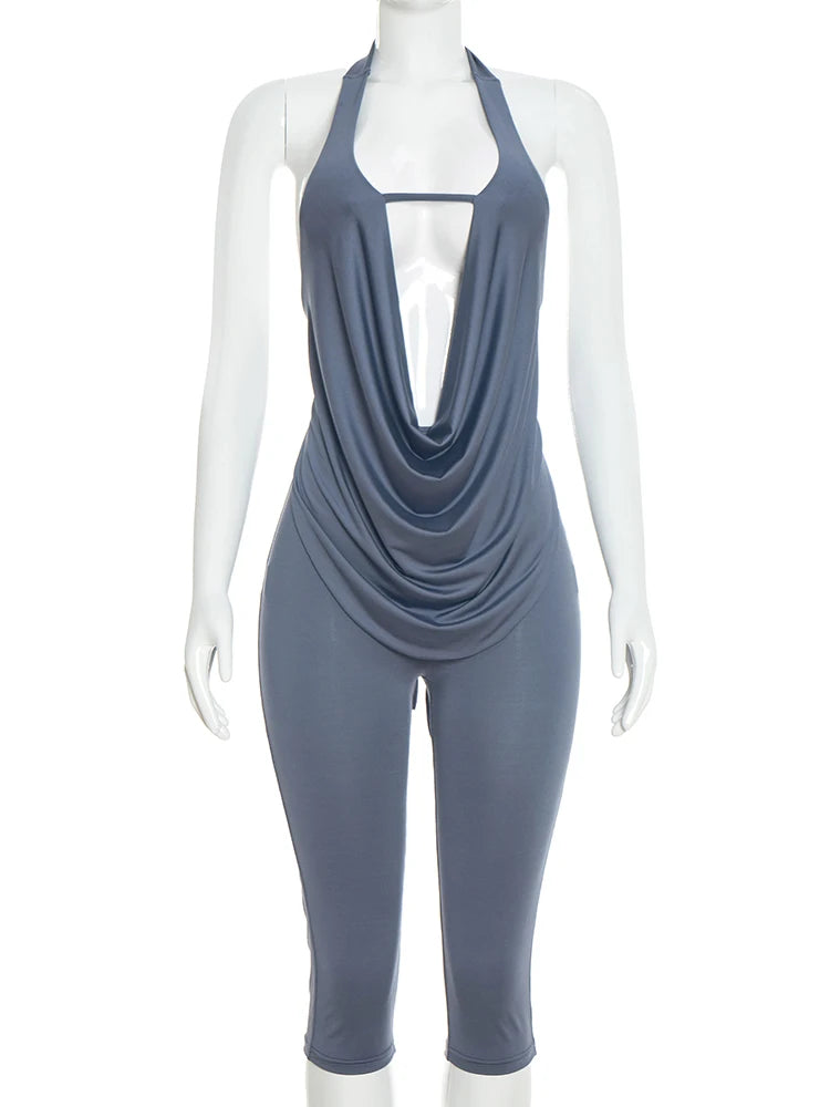 Joskaa Backless Halter Crop Two Piece Set - two piece set image 2