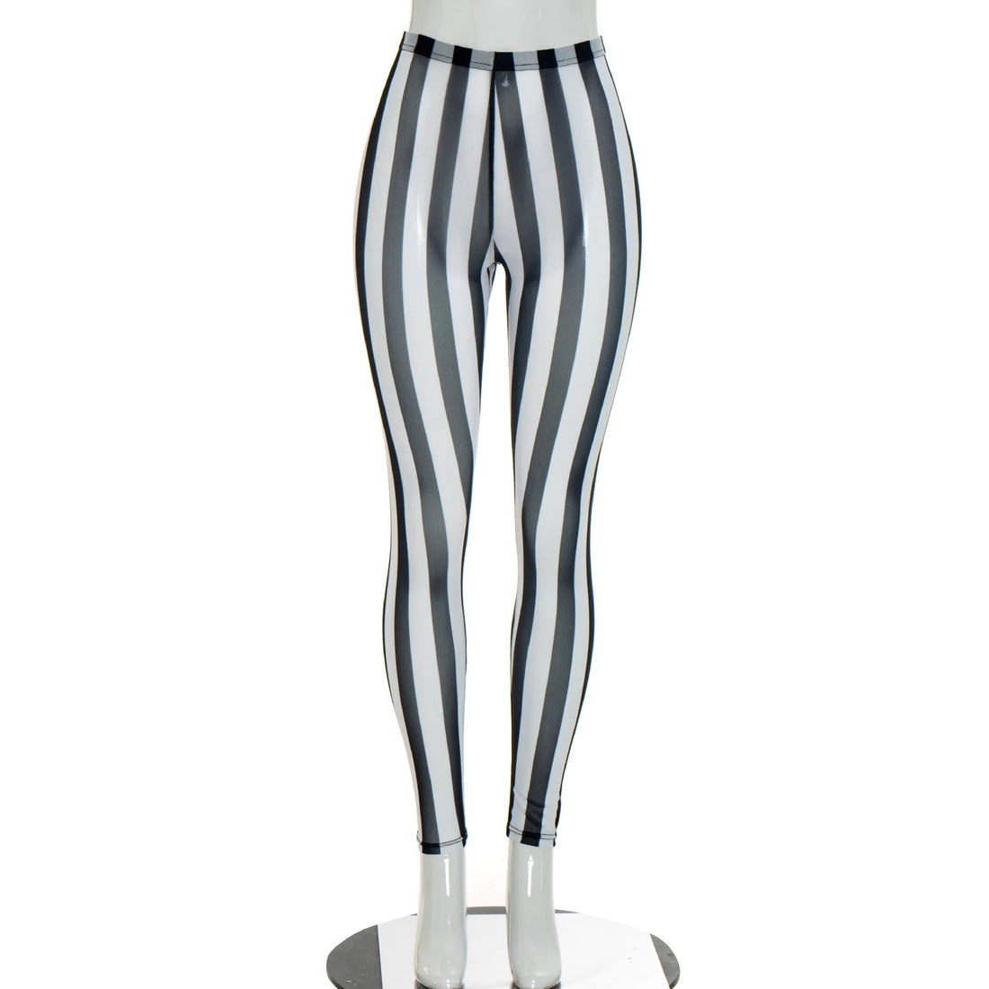 Women's Striped Mesh Bodycon Pants Vertical Stripe Leggings - Detail View 8