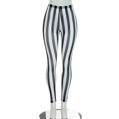 Women's Striped Mesh Bodycon Pants Vertical Stripe Leggings - Detail View 8
