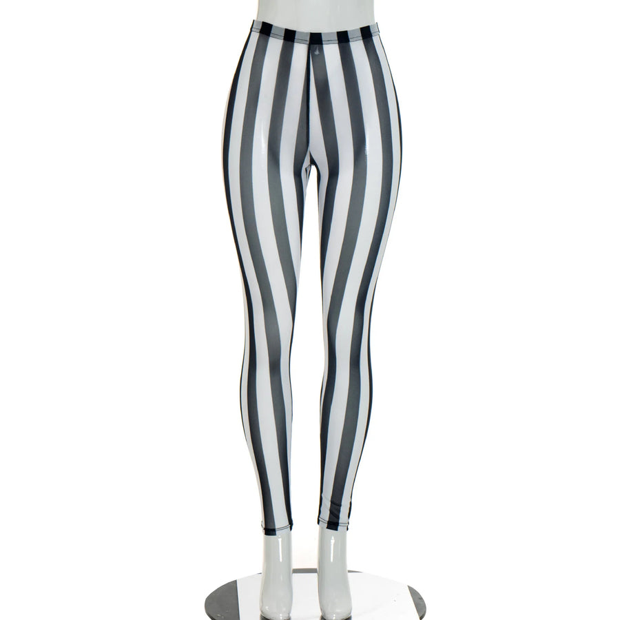 Women's Striped Mesh Bodycon Pants Vertical Stripe Leggings - Detail View 8