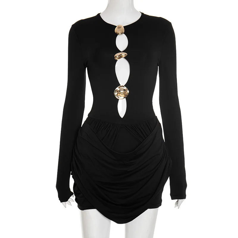 Joskaa Ruched Cutout Long Sleeve Bodycon Mini Dress - mini dress image 5