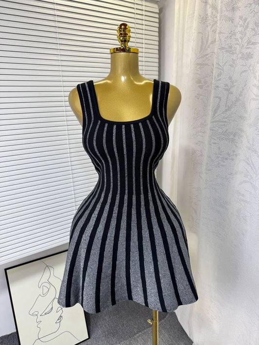Joskaa Stripe Ribbed Knit Bodycon Flare Mini Dress - mini dress image 2
