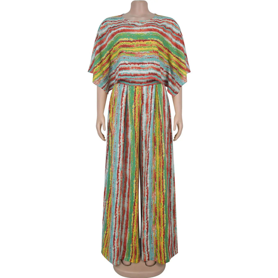 Women's Stripe Flare Wide Leg Two Piece Set