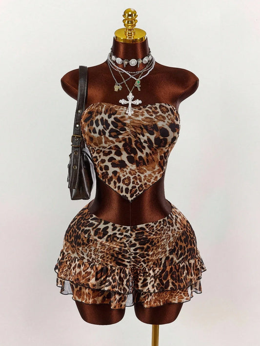 Joskaa Leopard Print Strapless Mini Two Piece Set - two piece set image 2