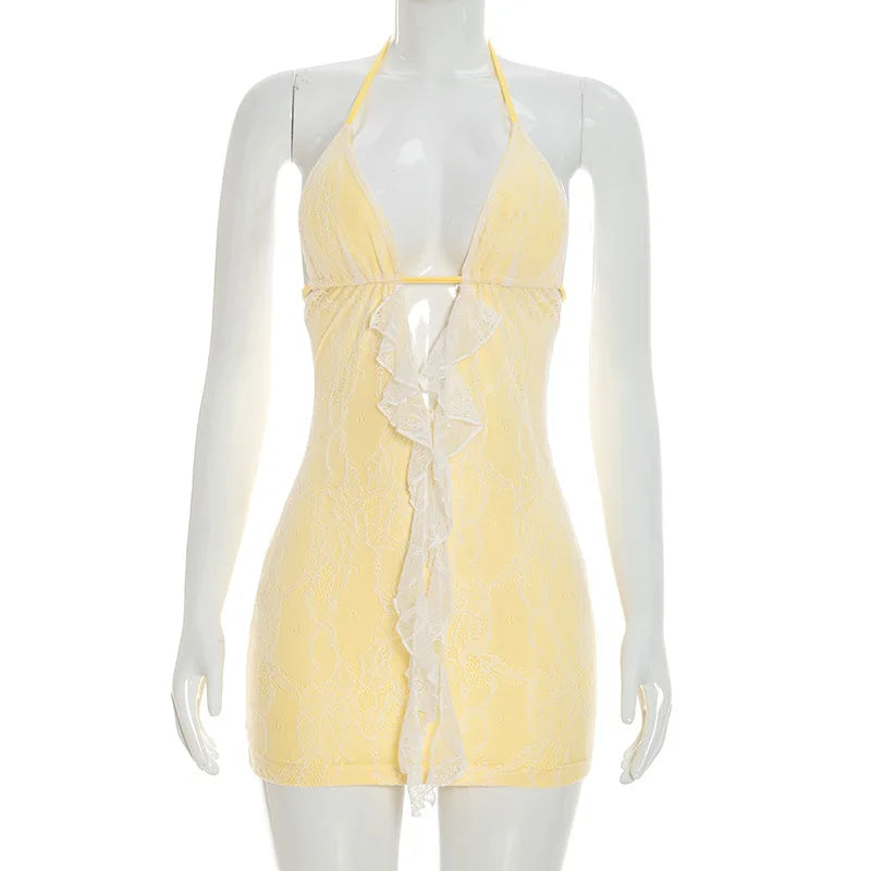 Women's Lace Cutout Halter Bodycon Mini Dress