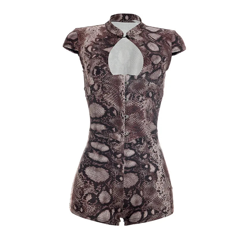 Women's Snake Print Cutout Bodycon Romper - Additional View 7