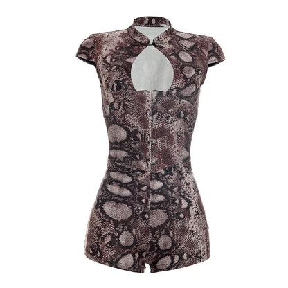 Women's Snake Print Cutout Bodycon Romper - Additional View 7