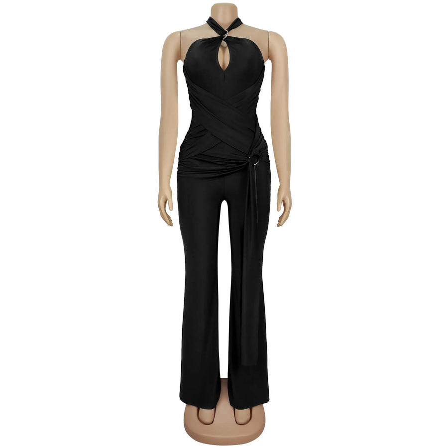 Women's Lace Ruched Backless Cutout Romper
