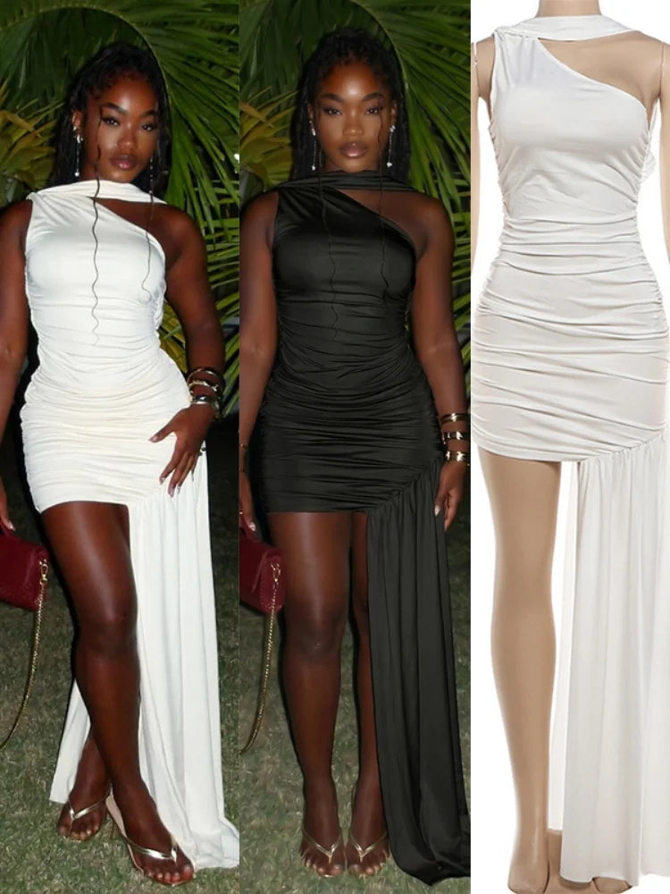 Women's Ruched Sleeveless One Shoulder Bodycon Mini Dress - Additional View 8