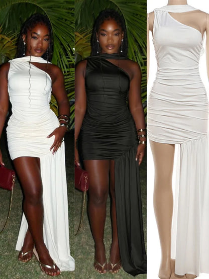 Women's Ruched Sleeveless One Shoulder Bodycon Mini Dress - Additional View 8