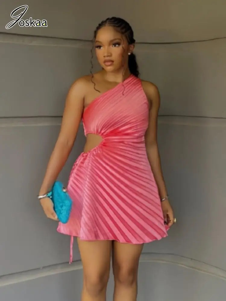 Women's Cutout Sleeveless Bodycon Mini Dress Pink – Front View