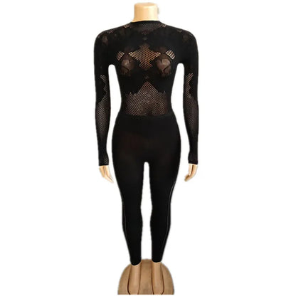Women's Black Mesh Long Sleeve Two Piece Set - Detail View 6