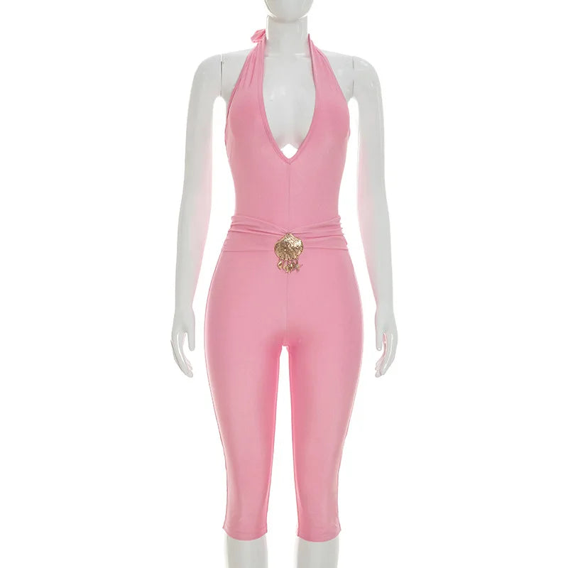 Women's Backless Halter Sleeveless Romper