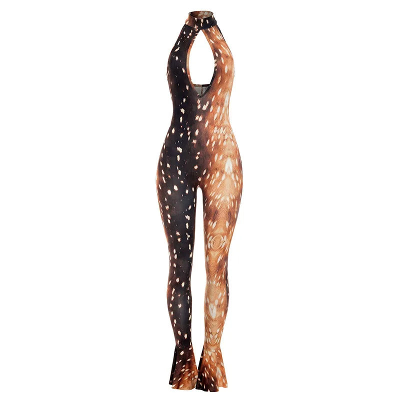 Women's Backless Cutout V-neck Halter Romper - Detail View 6