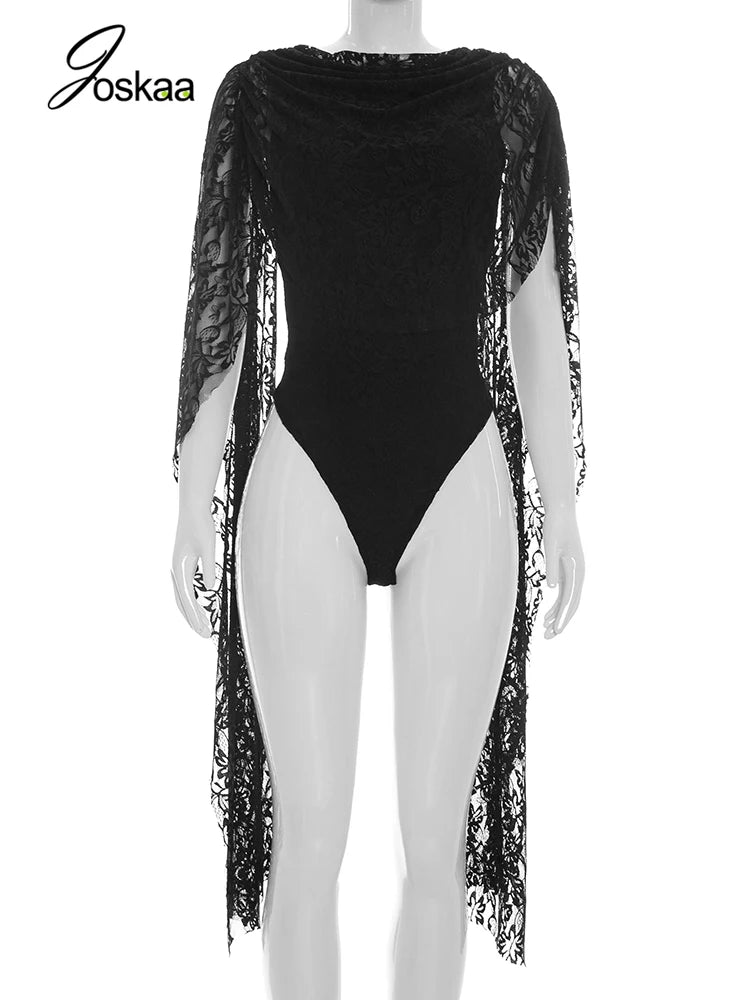 Women's Lace Backless Sleeveless Bodycon Romper Black – Back View