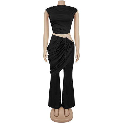 Wholesale Women's Ruched Crop Flare Two Piece Set