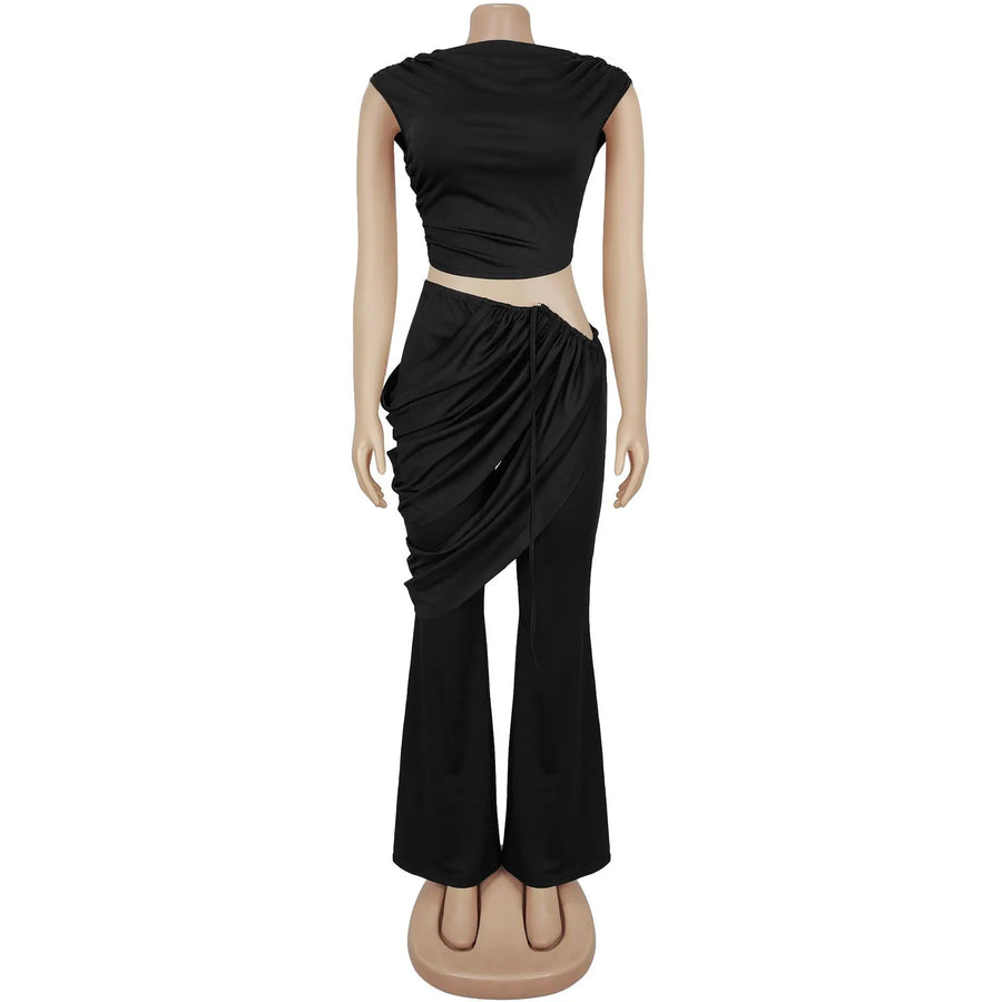 Wholesale Women's Ruched Crop Flare Two Piece Set