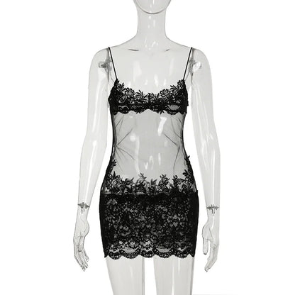 Women's Lace Mesh Bodycon Jacquard Patchwork Spaghetti Bikini Set
