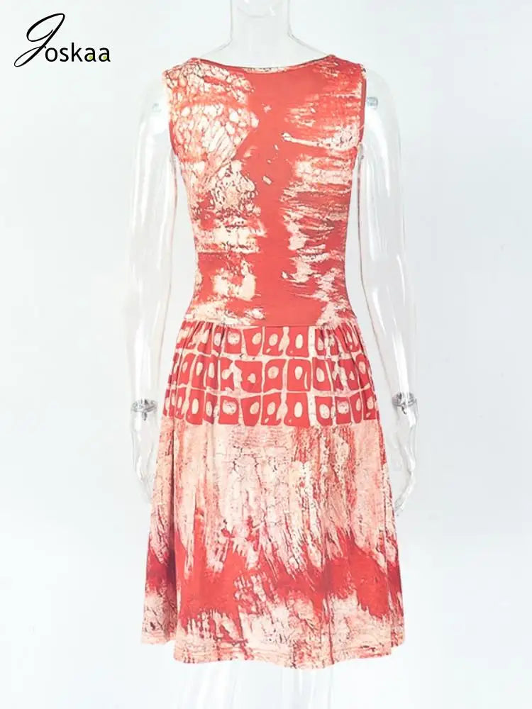 Women's Sleeveless Bodycon Aesthetic Printed A-line Bikini Set Red – Detail View