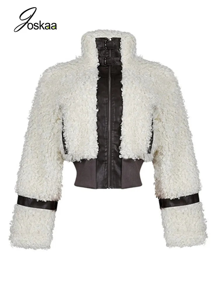 Women's Faux Leather Long Sleeve Zip Jacket Light Brown – Detail View