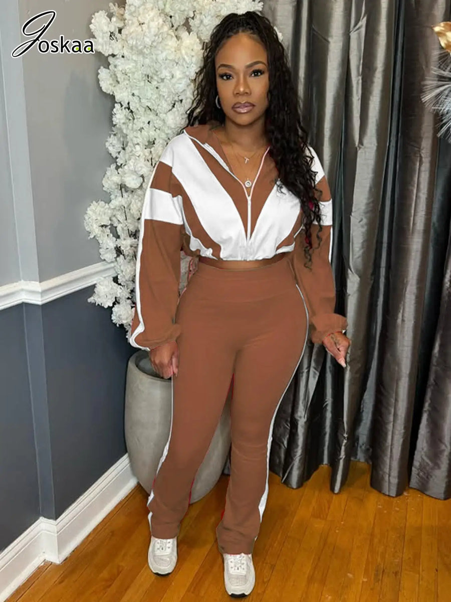 Wholesale Women's Long Sleeve Zip Two Piece Set Apricot – Side View