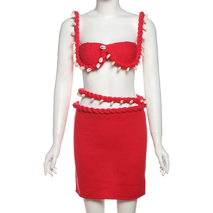 Women's Knit Cutout Crop Mini Two Piece Set