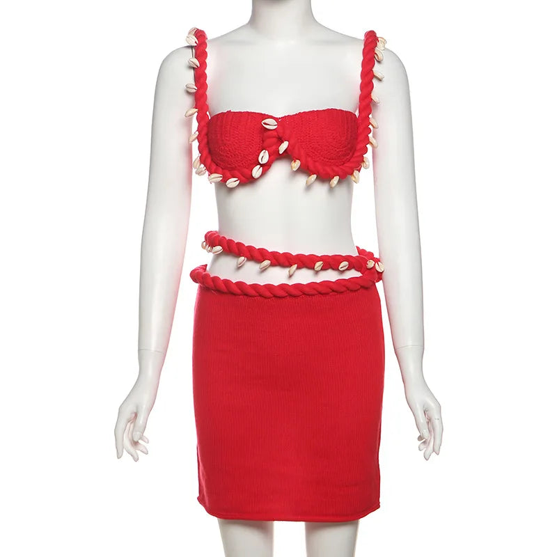 Women's Knit Cutout Crop Mini Two Piece Set