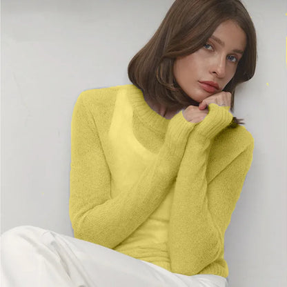 Women's Mesh Knit Long Sleeve Ribbed Top