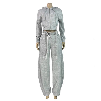 Joskaa Zip Up Hooded Long Sleeve Wide Leg Two Piece Set - two piece set image 6