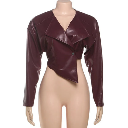 Women's Faux Leather Long Sleeve Crop Jacket