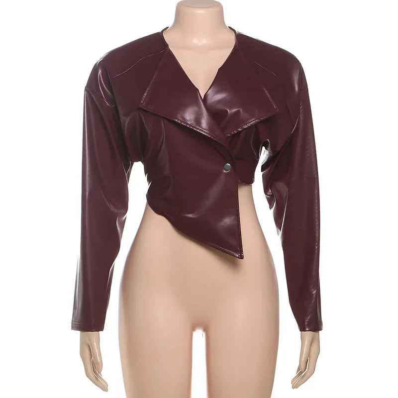 Women's Faux Leather Long Sleeve Crop Jacket