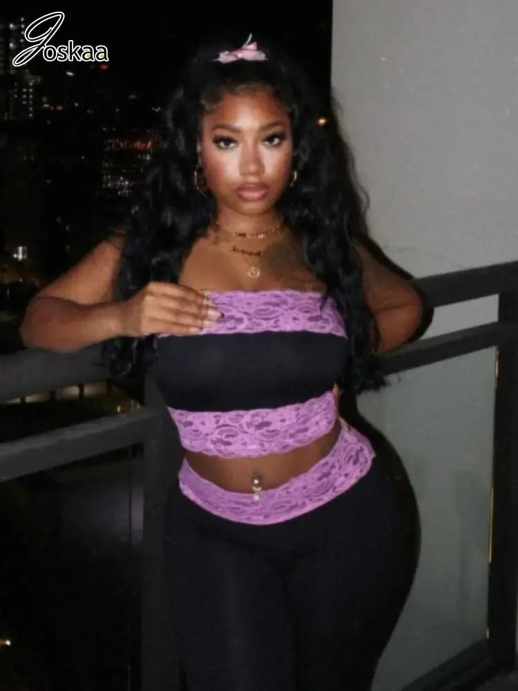 Women's Lace Strapless High Waist Two Piece Set – Women's Fashion Wholesale – Front View