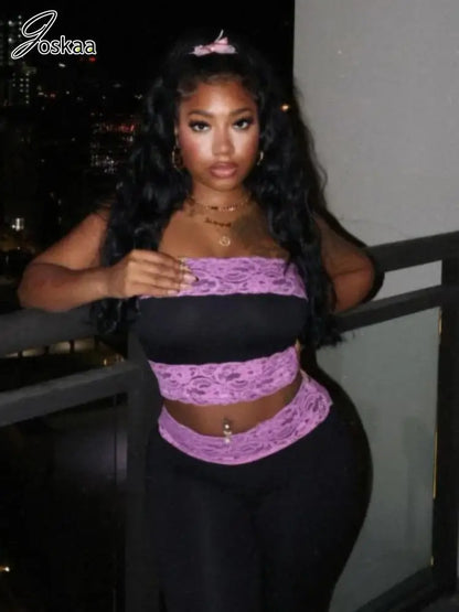 Women's Lace Strapless High Waist Two Piece Set – Women's Fashion Wholesale – Front View