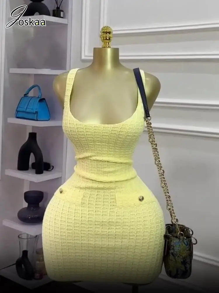 Women's Knit Sleeveless Bodycon Bikini Set Yellow – Front View