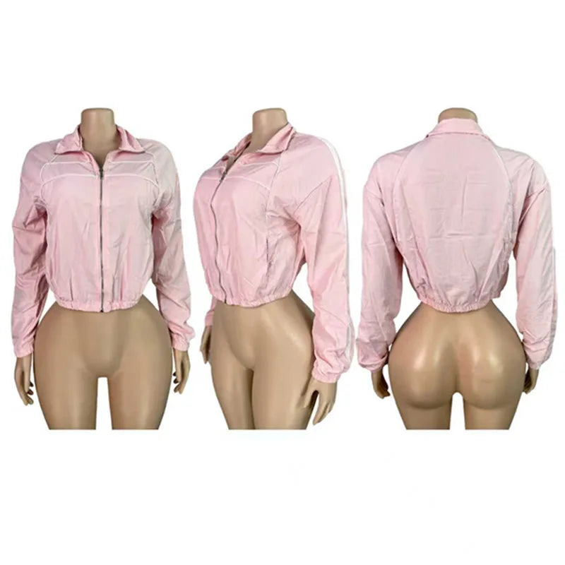 Wholesale Women's Stripe Long Sleeve Zip Jacket