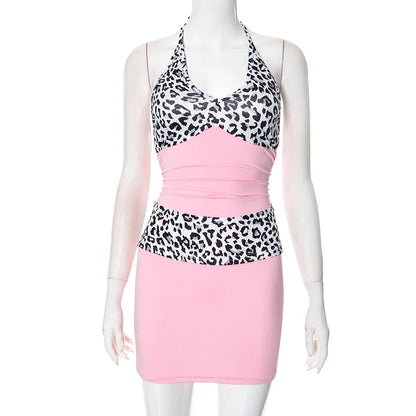 Women's Leopard Print Lace Ruched Mini Dress