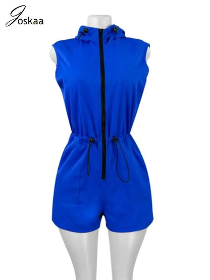 Wholesale Women's Sleeveless Zip Hooded Romper Black – Back View