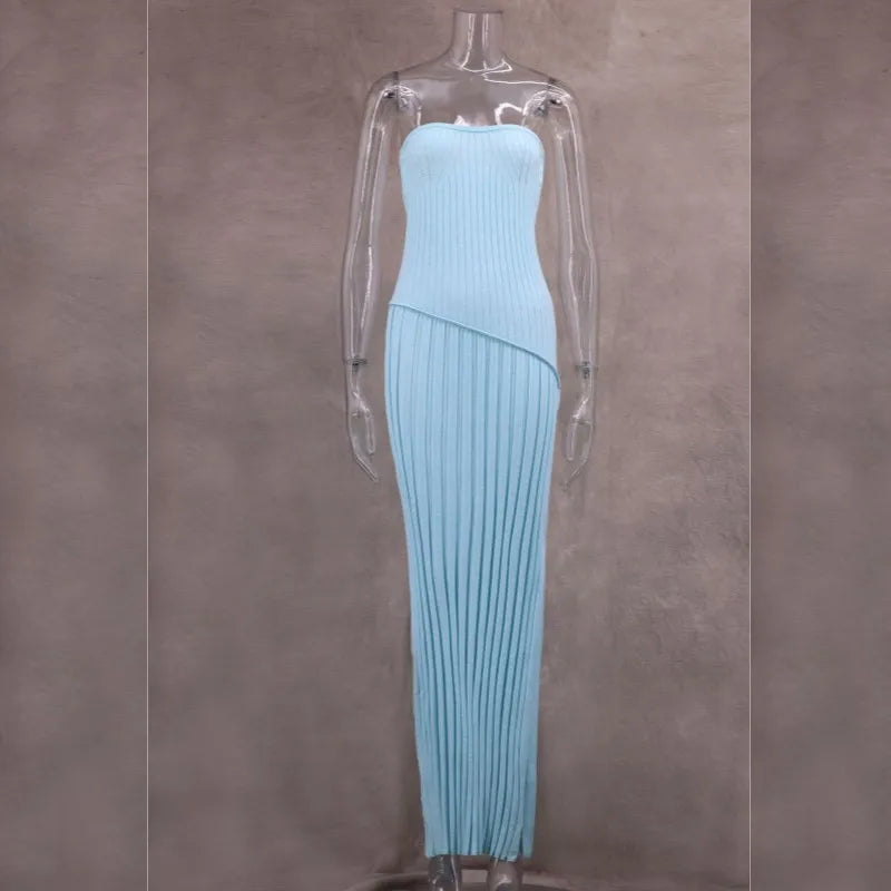 Women's Knit Strapless Ribbed Maxi Dress