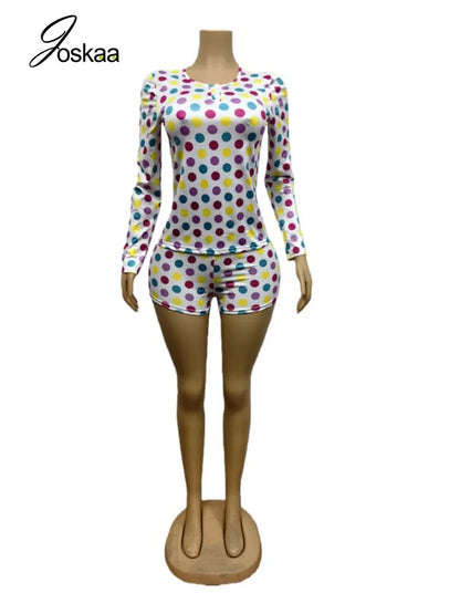 Women's Polka Dot Long Sleeve High Waist Two Piece Set - Detail View
