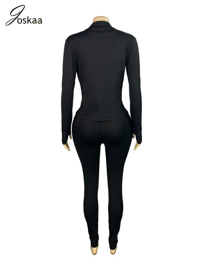 Women's Crop Zip Fall Sporty Two Piece Set Blue – Detail View