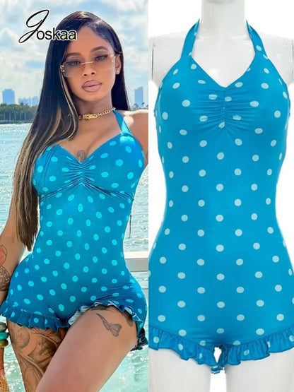 Women's Polka Dot Ruched Halter Bikini Set – Women's Fashion Wholesale – Front View