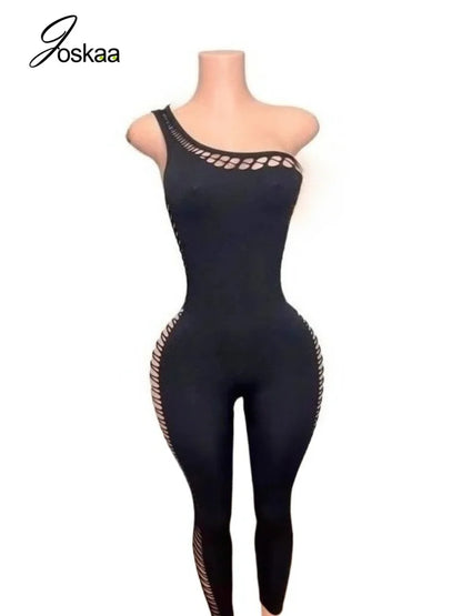 Women's Cutout Sleeveless One Shoulder Bodycon Romper - Back View