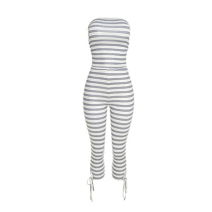 Women's Striped Lace Strapless Two Piece Set - Additional View 7