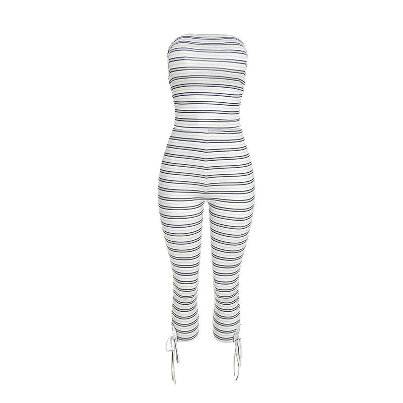 Women's Striped Lace Strapless Two Piece Set - Additional View 7