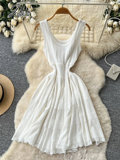 Women's Knit Cutout Sleeveless Ribbed Dress Khaki – Detail View