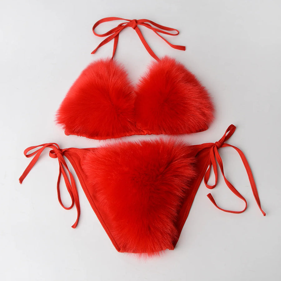 Wholesale Women's Swimwear Faux Fur Bikini Set